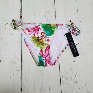 La Blanc Women's Tropical Floral Hipster Full Coverage Tie Bikini Bottoms Sz 6